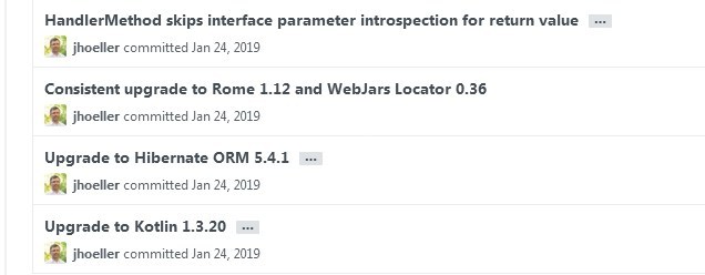 Let’s compare the fragment above with the recent commits to the Spring framework on Github