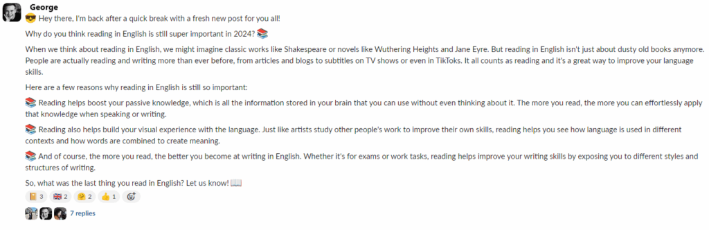 English Slack channel
