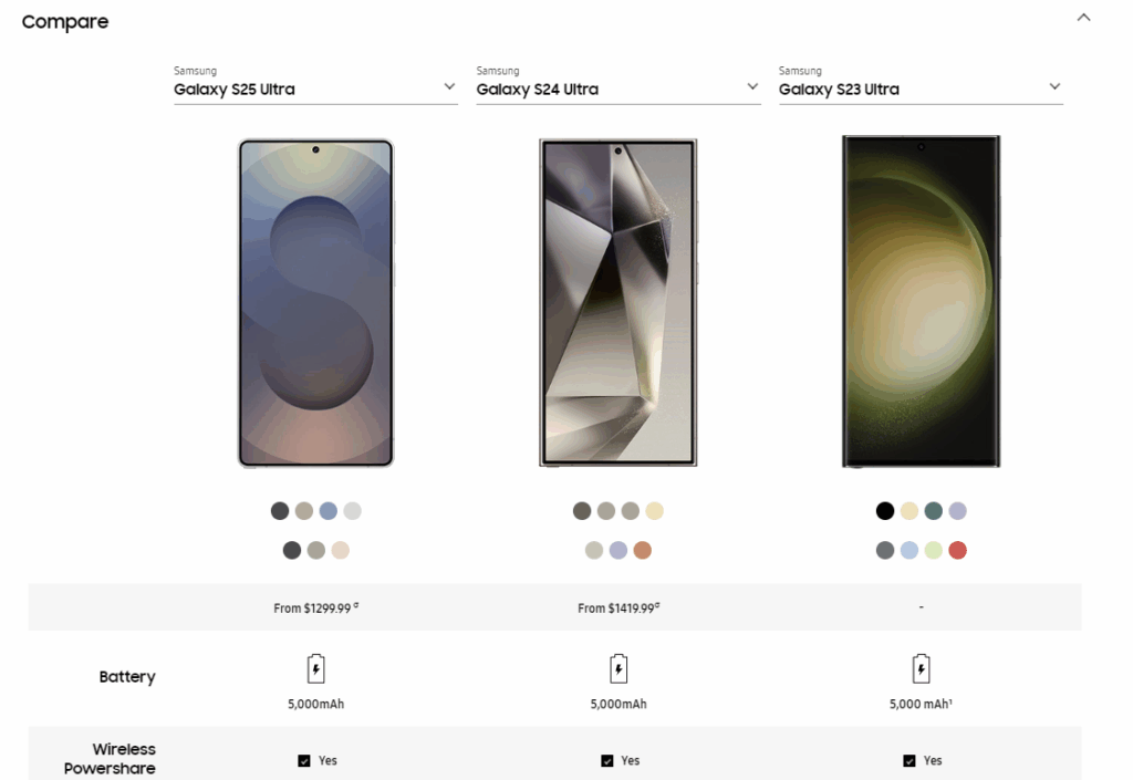 compare smartphone models